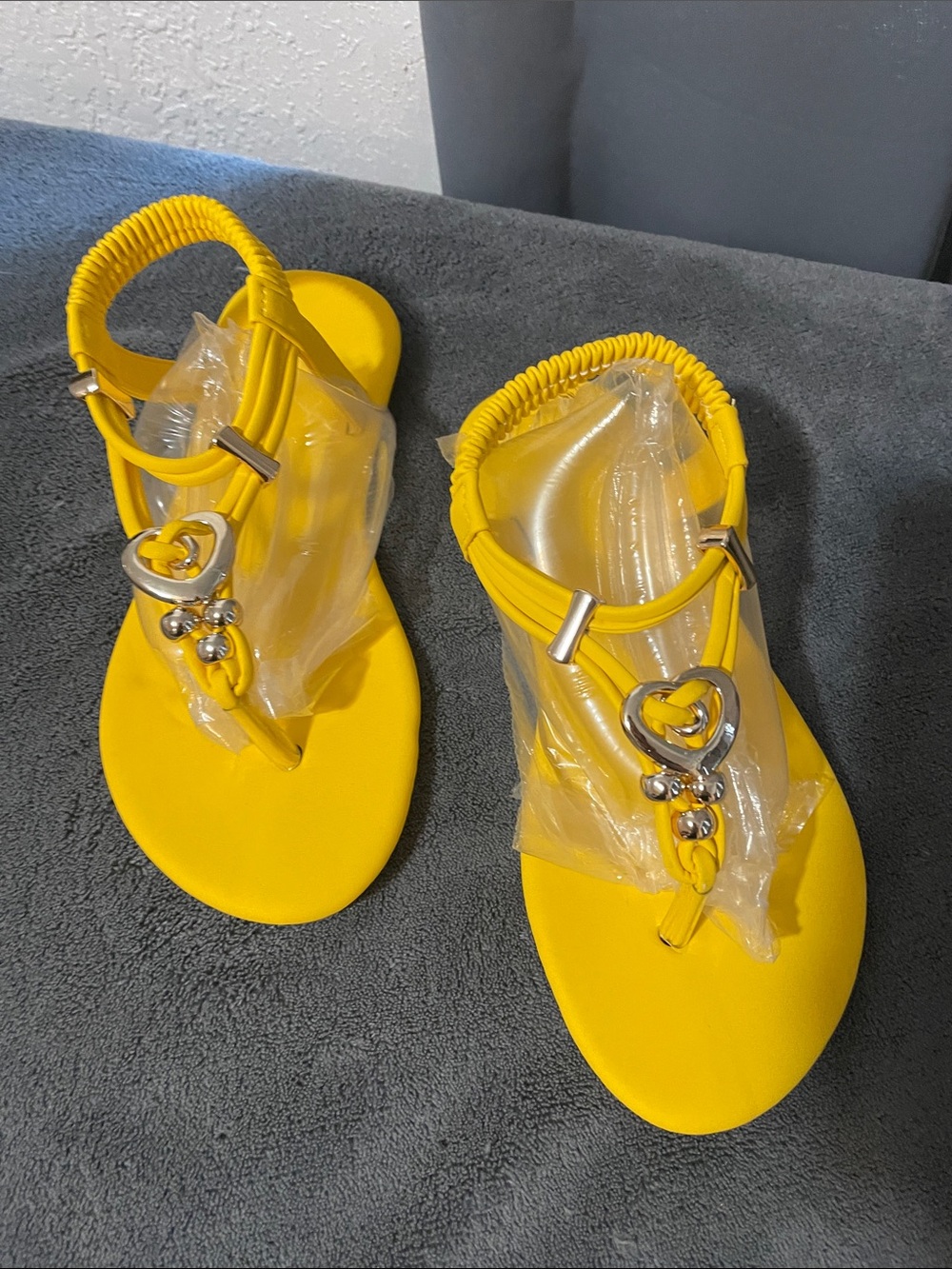Bright Yellow Thong Sandals with Gold-Tone Accent